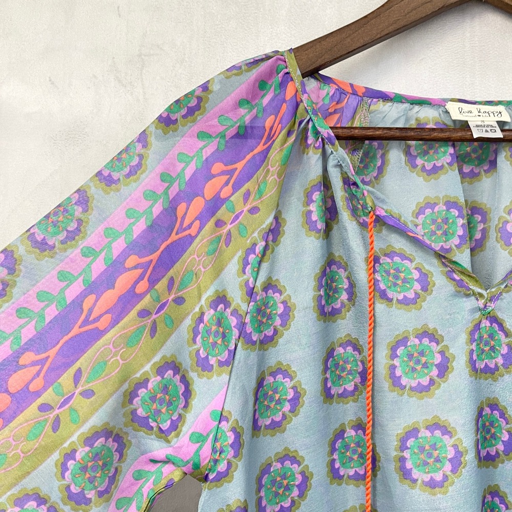 Natural Life Live Happy Boho Floral Tassel Peasant Top Women Small Flowy Indie - Picture 6 of 13
